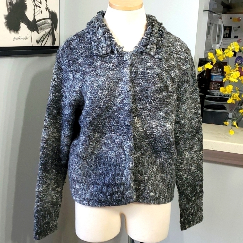 Lord & Taylor variegated gray wool blend‎ cardegan  sweater. Size medium.
